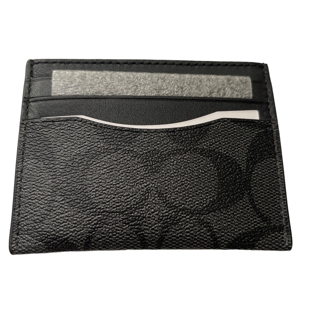 Coach Id Card Case In Signature Canvas Charcoal/Black NWT